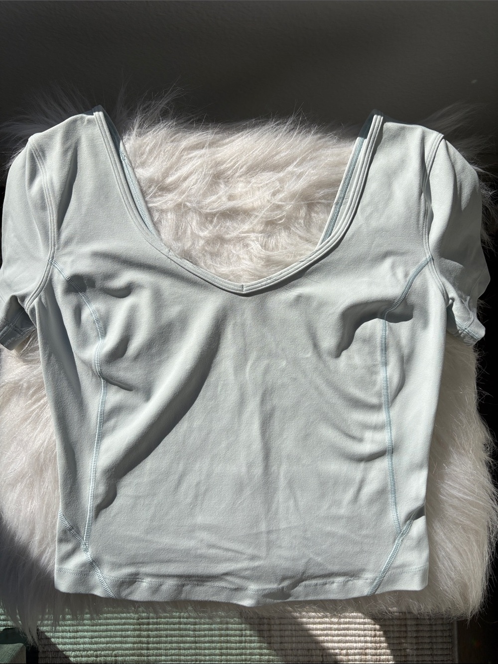 lululemon athletica baby blue Scoop Neck fitted Crop Tee - Picture 2 of 4